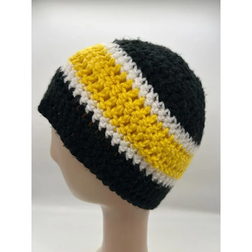 Knit Woven Black white‎ yellow Steelers Beanie Knit Hat Outdoors Unisex Small